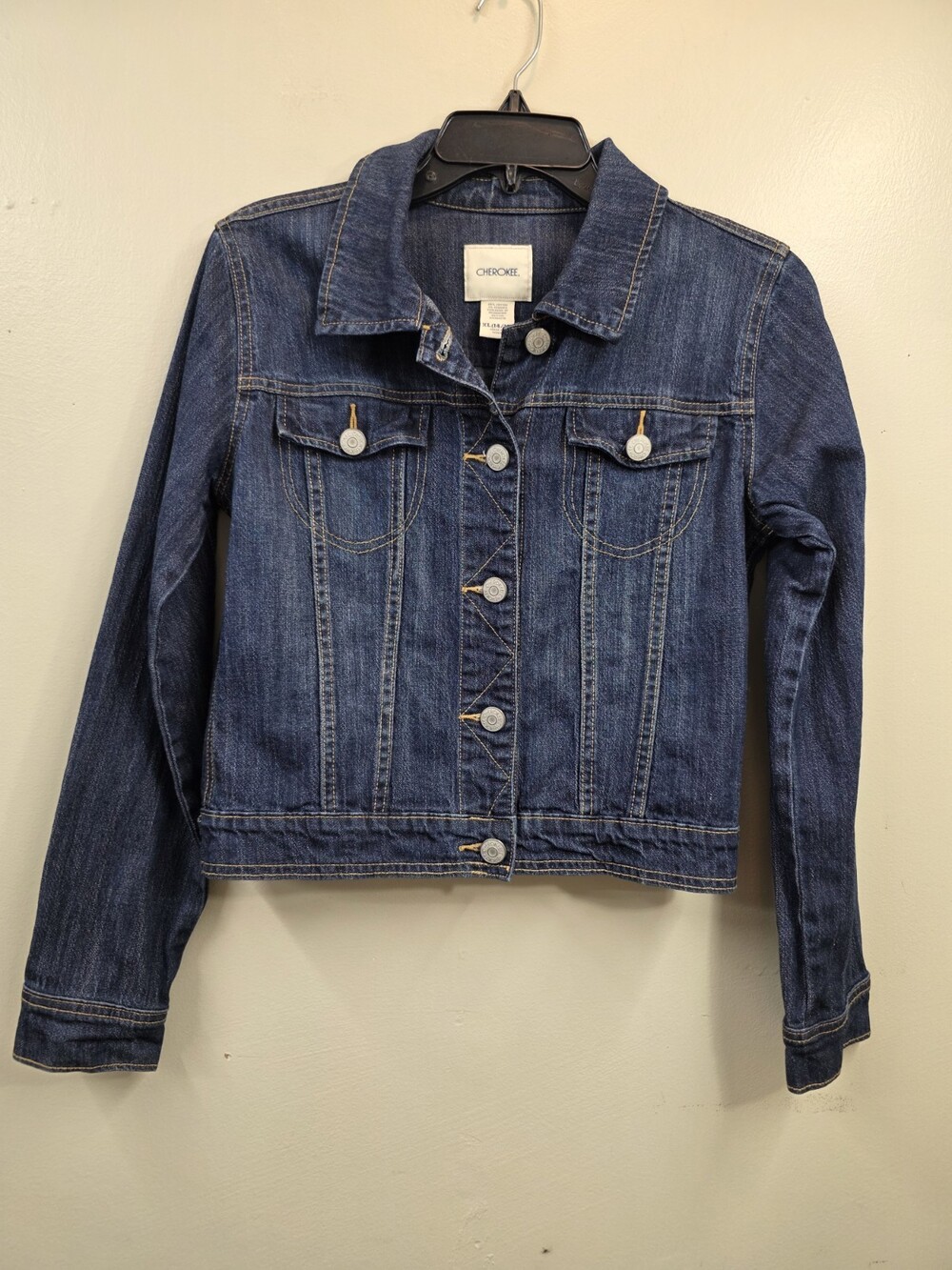 Cherokee Jacket Girls Size XL (14/16) Blue Denim Button Up Long Sleeve